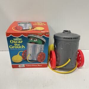 VTG 1977 Fisher Price Sesame Street Oscar The Grouch Pop Up Garbage Can W/ Box